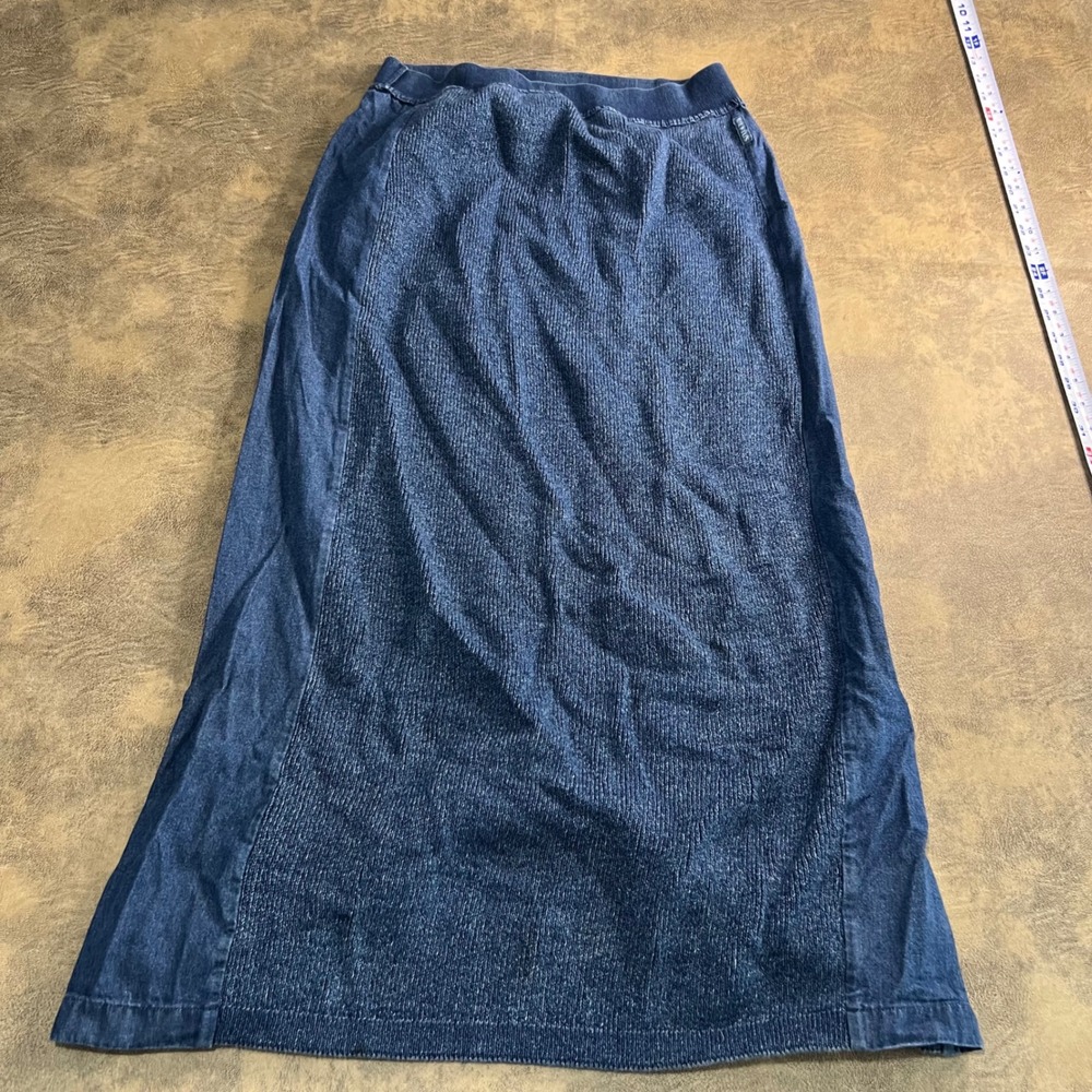 Blue Willis Maxi Skirt Womens Large Blue Cotton Knit Denim Panel Made in Denmark